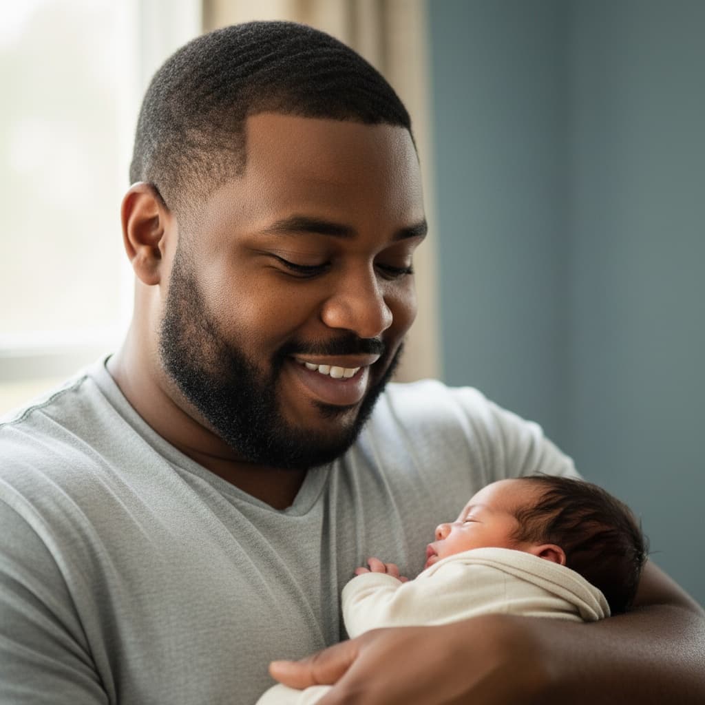 plus_size black man dad with baby close up 73480456