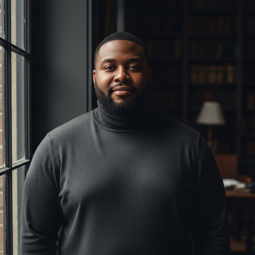 plus_size black man dramatic window light 45411493