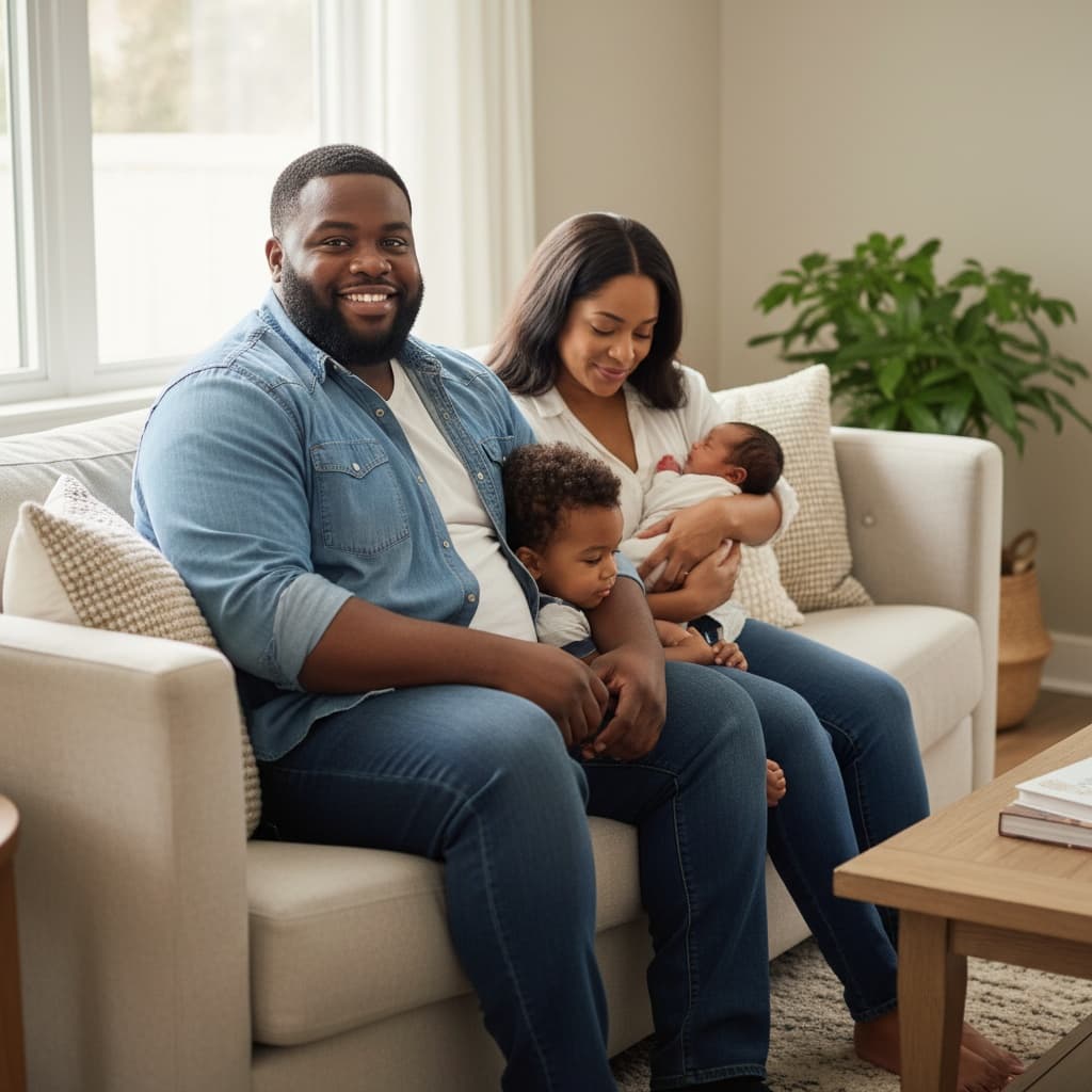 plus_size black man family couch lifestyle 45135962