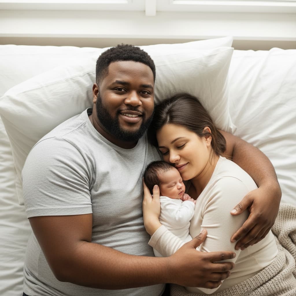 plus_size black man family on bed natural light 88377290