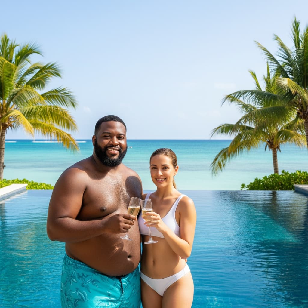 plus_size black man infinity pool champagne 91373673