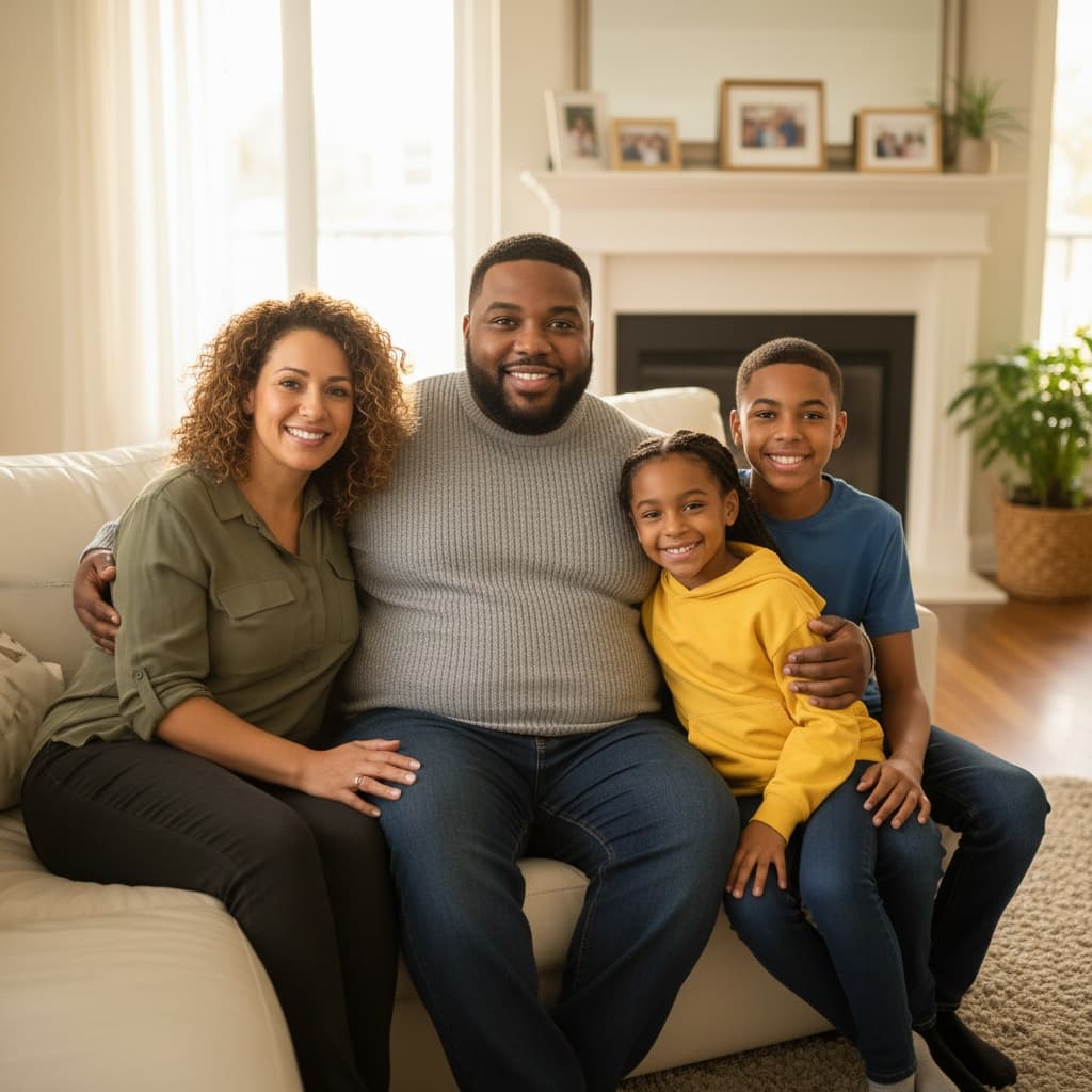 plus_size black man living room couch portrait 82764601