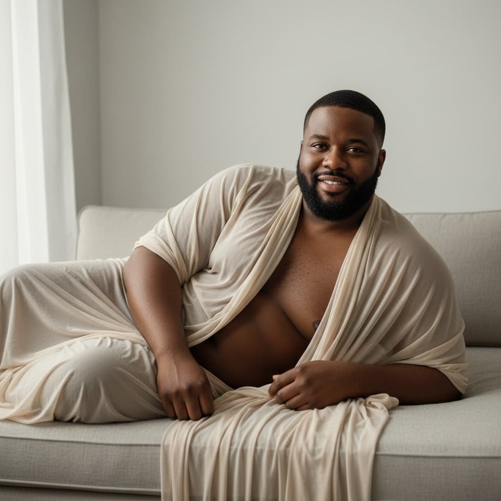 plus_size black man natural light fabric draping 24853576
