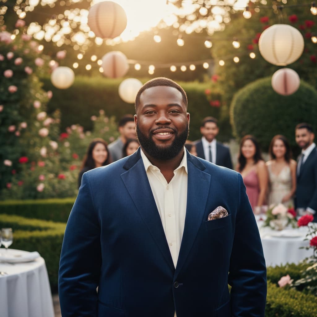 plus_size black man outdoor garden party setting 96675033