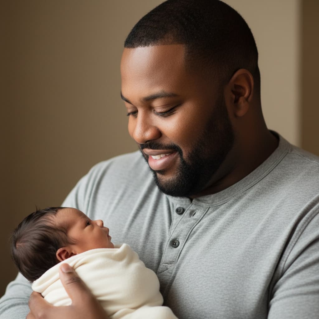 plus_size black man parent gazing at newborn 10836608