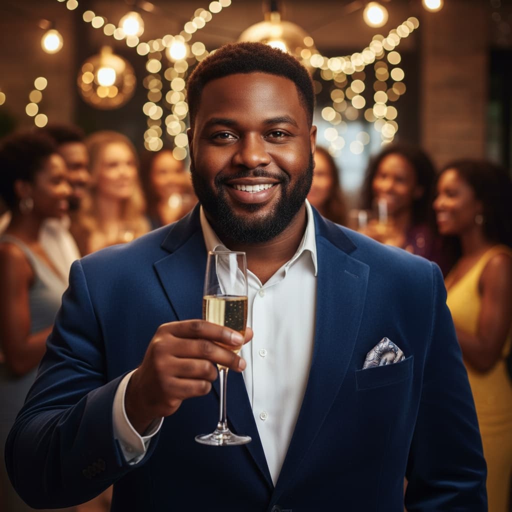 plus_size black man raising champagne toast 77956462