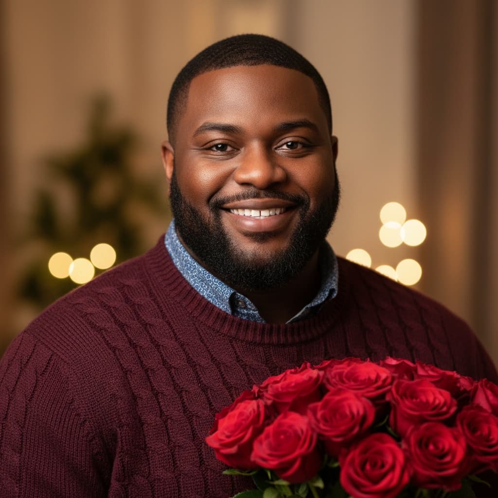 plus_size black man romantic rose bouquet portrait 88423392