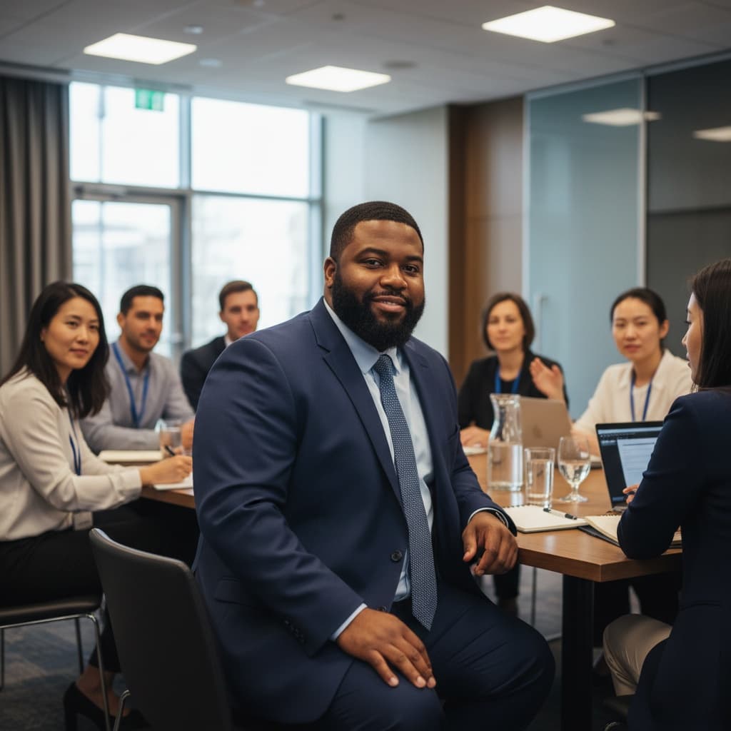 plus_size black man seated roundtable discussion 41216623