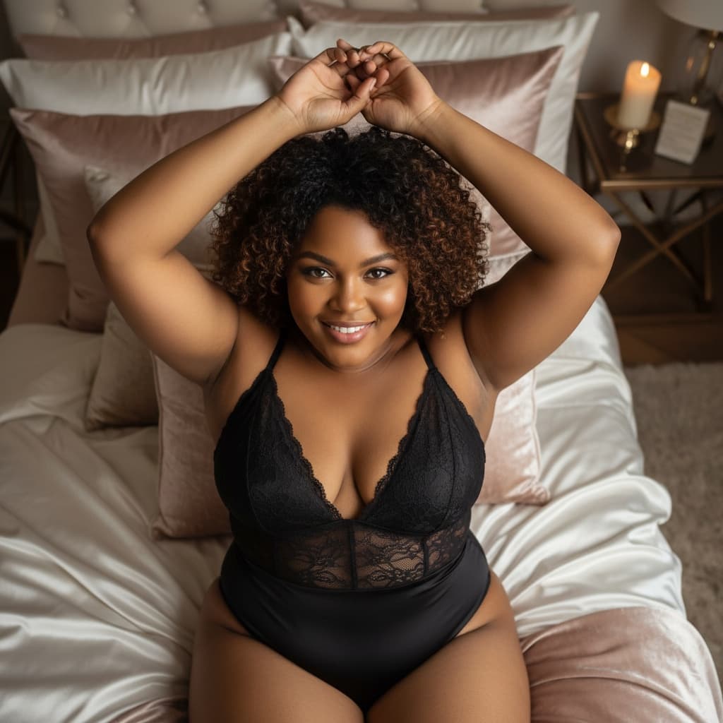 plus_size black woman laying back overhead 98796477