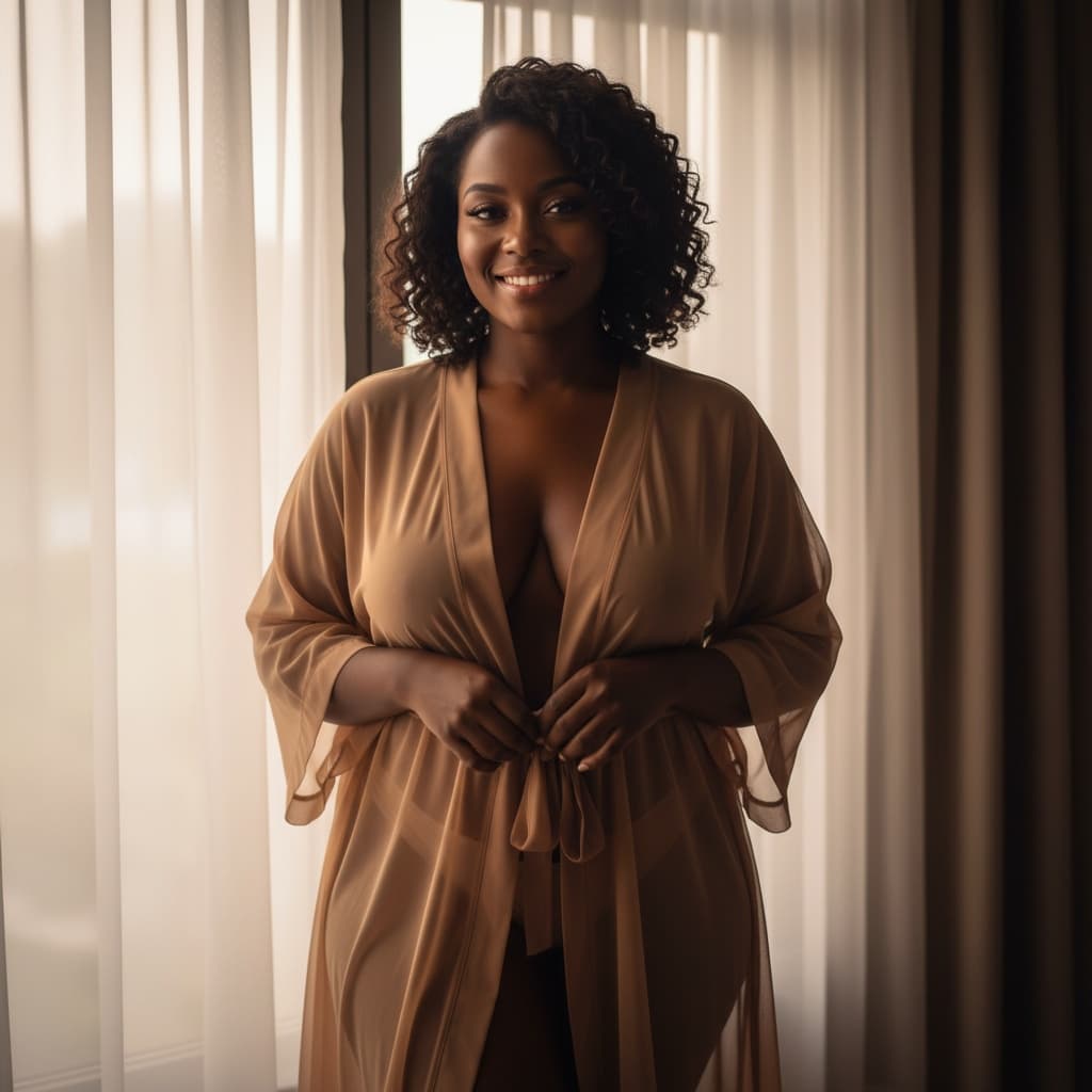 plus_size black woman standing window silhouette 72694755