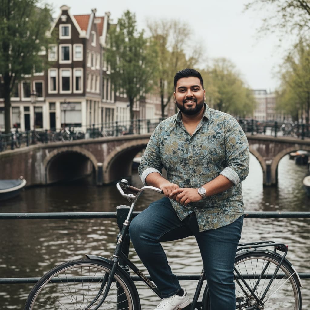 plus_size indian man amsterdam canal bikes 78326438