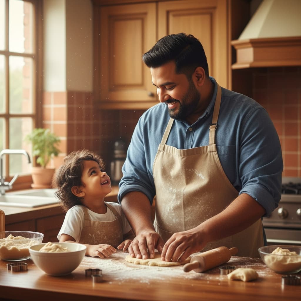 plus_size indian man baking together kitchen 16847573