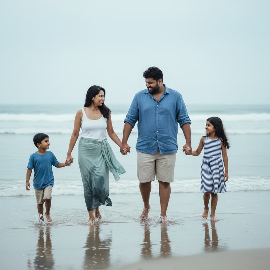 plus_size indian man beach walking together 56451474