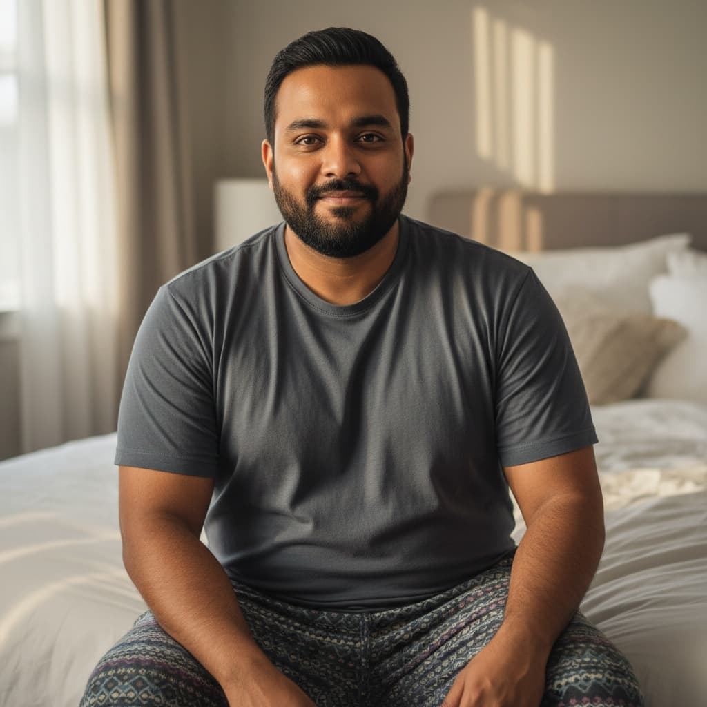 plus_size indian man bedroom intimate morning 54138280