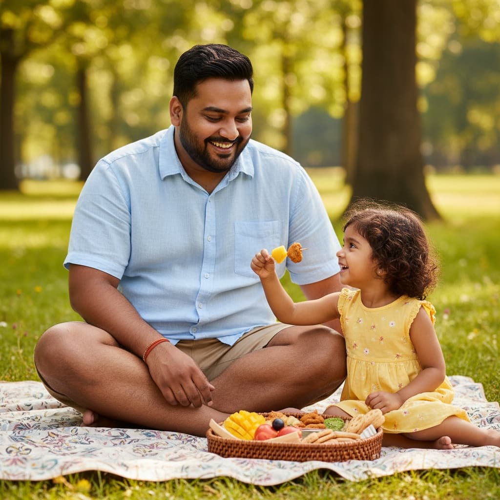 plus_size indian man picnic blanket outdoors 49431164