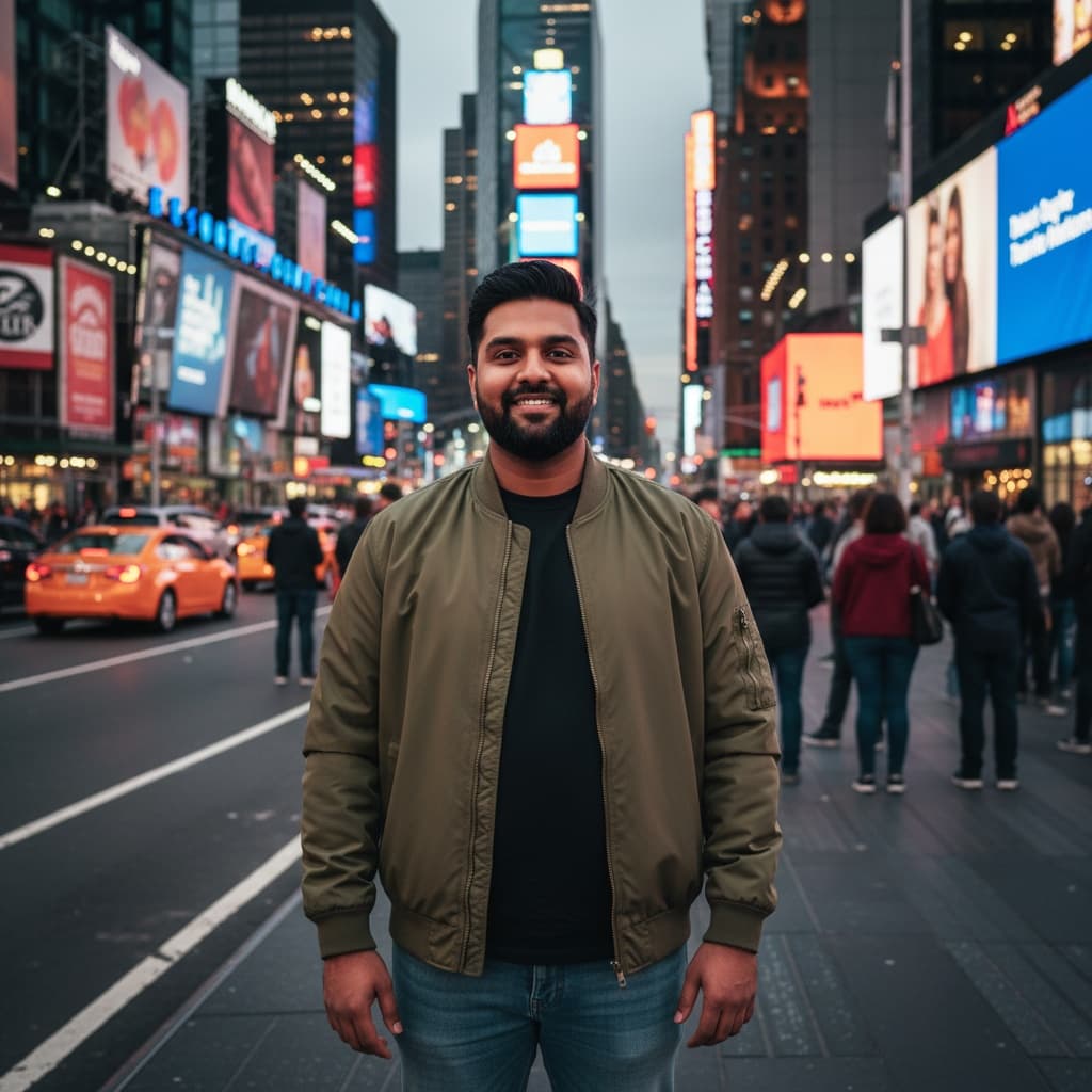 plus_size indian man times square neon lights 75338409