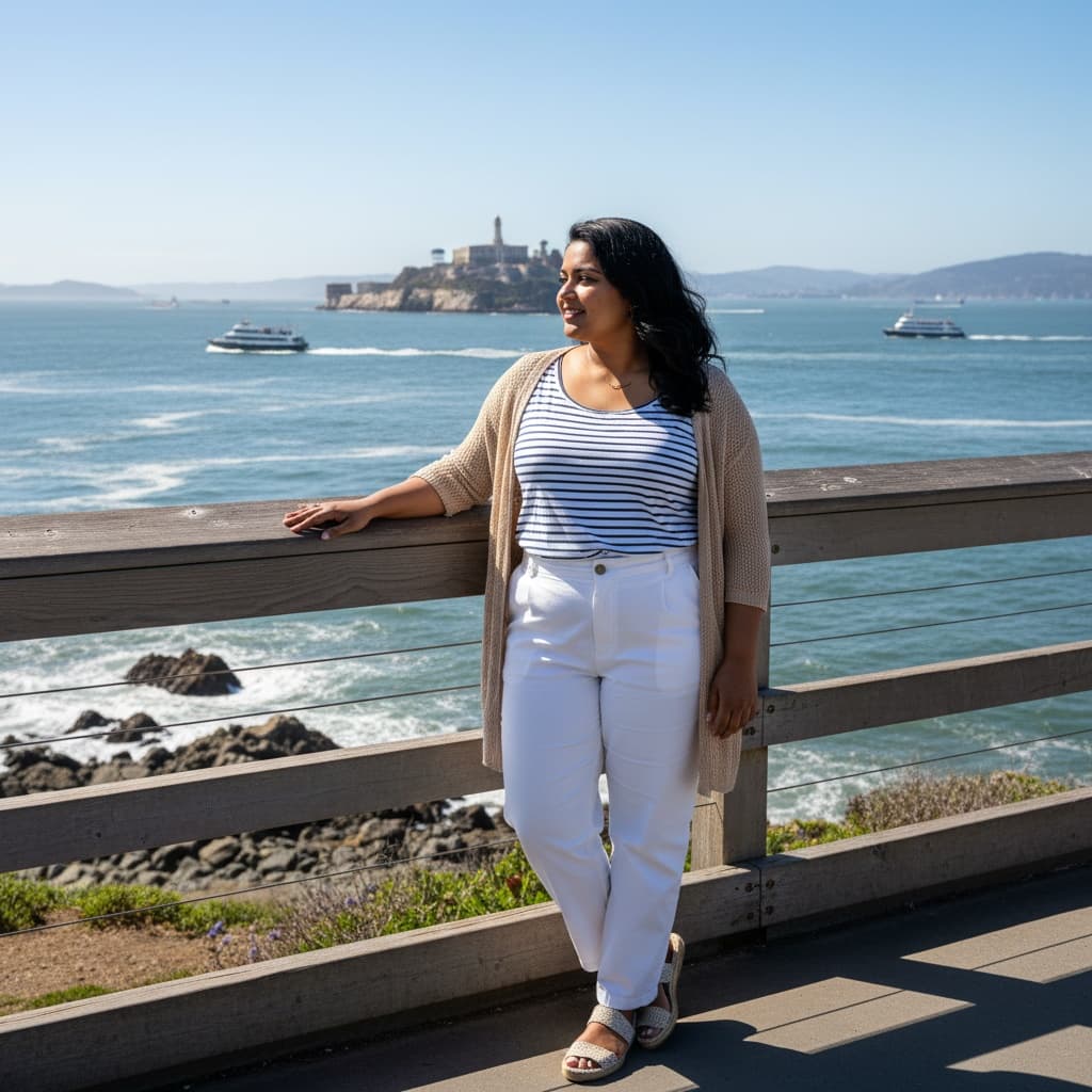 plus_size indian woman alcatraz island view 86565566