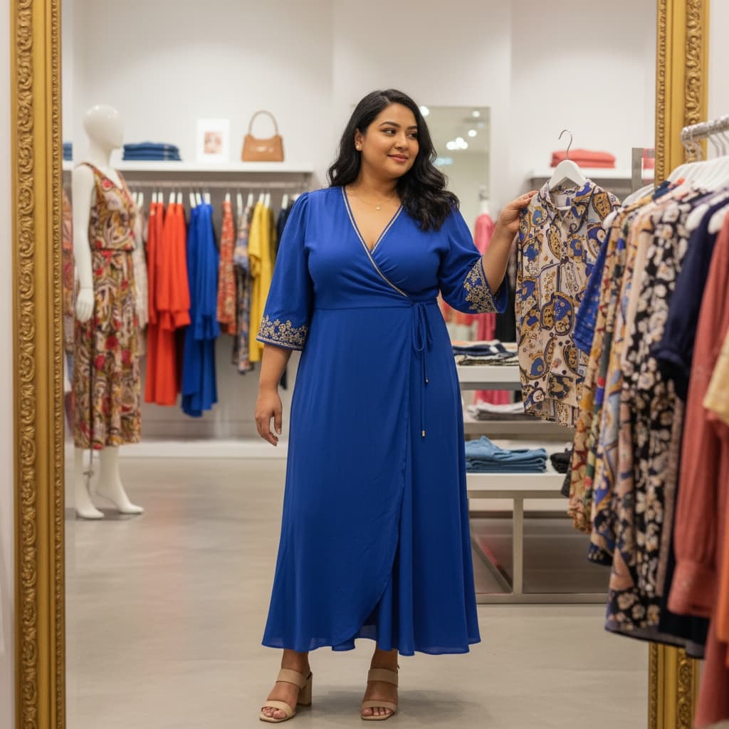 plus_size indian woman boutique shopping scene 25043976