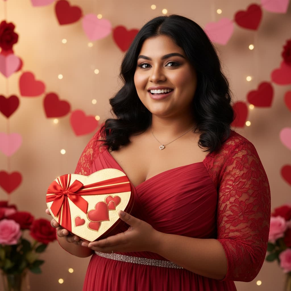 plus_size indian woman chocolate box moment 92400541