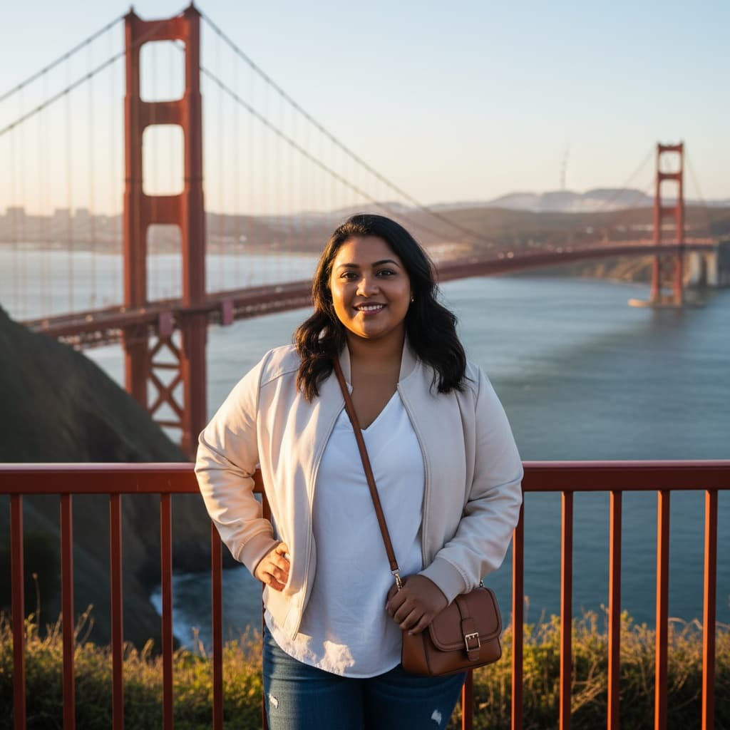 plus_size indian woman golden gate bridge overlook 65797335
