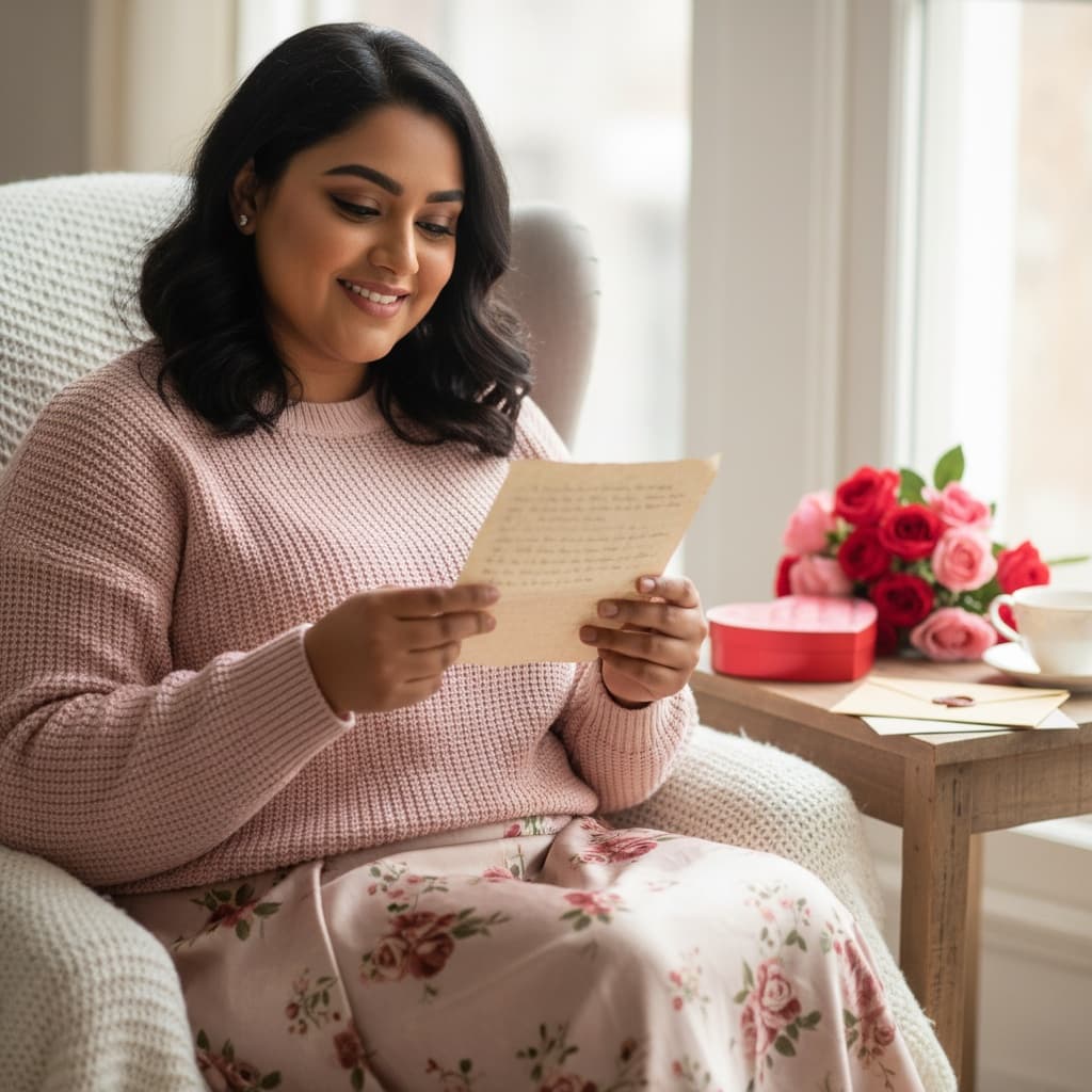 plus_size indian woman love letter reading 48911836