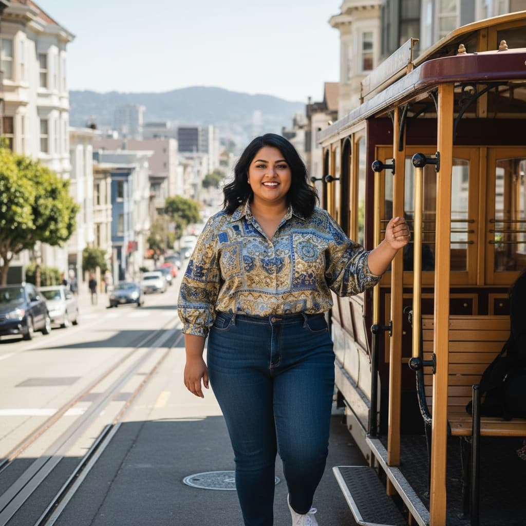 plus_size indian woman riding cable car 57037488