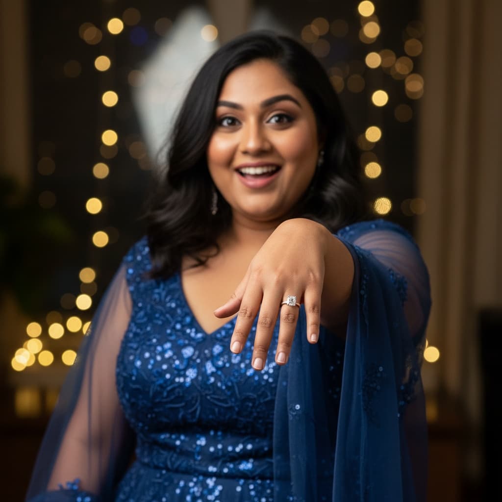 plus_size indian woman showing engagement ring 42120559