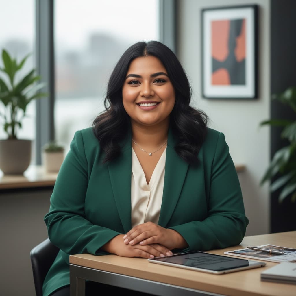 plus_size indian woman sitting desk consultation 18193958