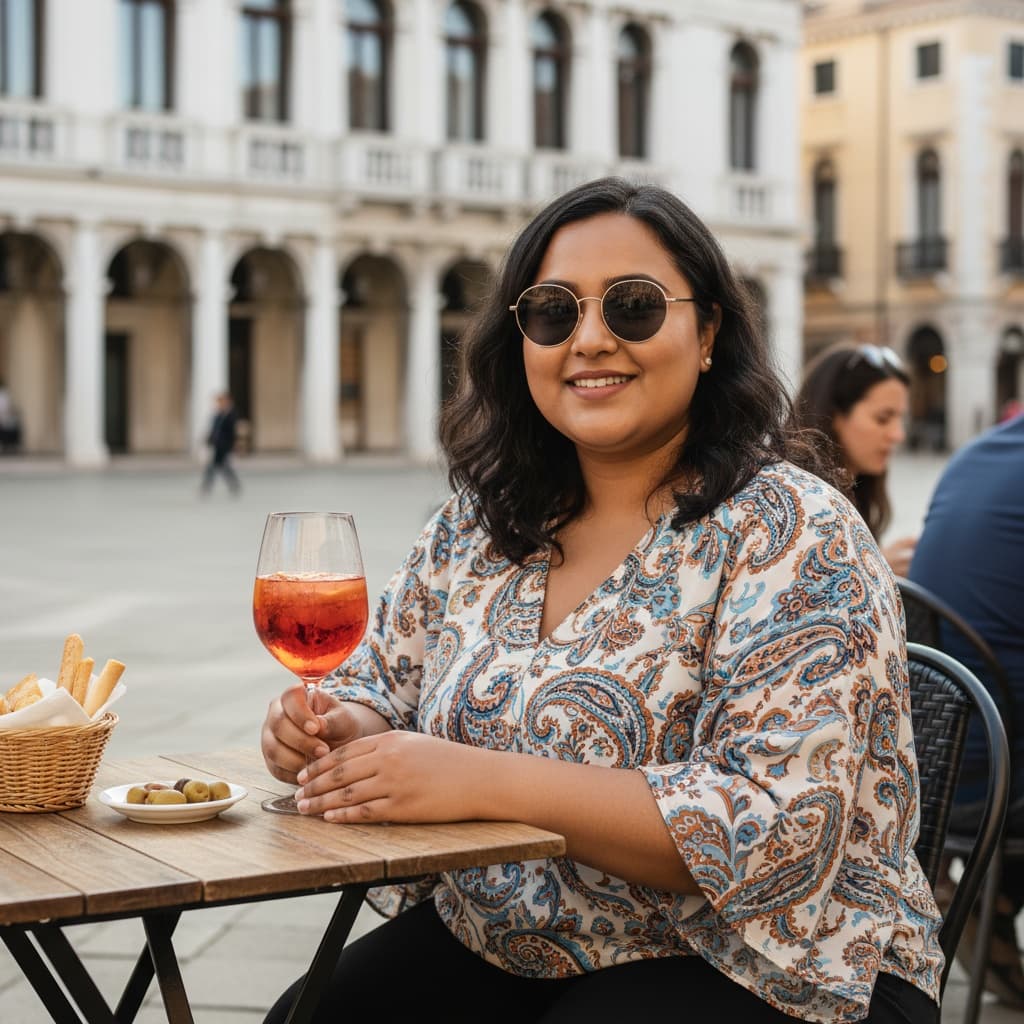 plus_size indian woman venetian cafe table 49913732