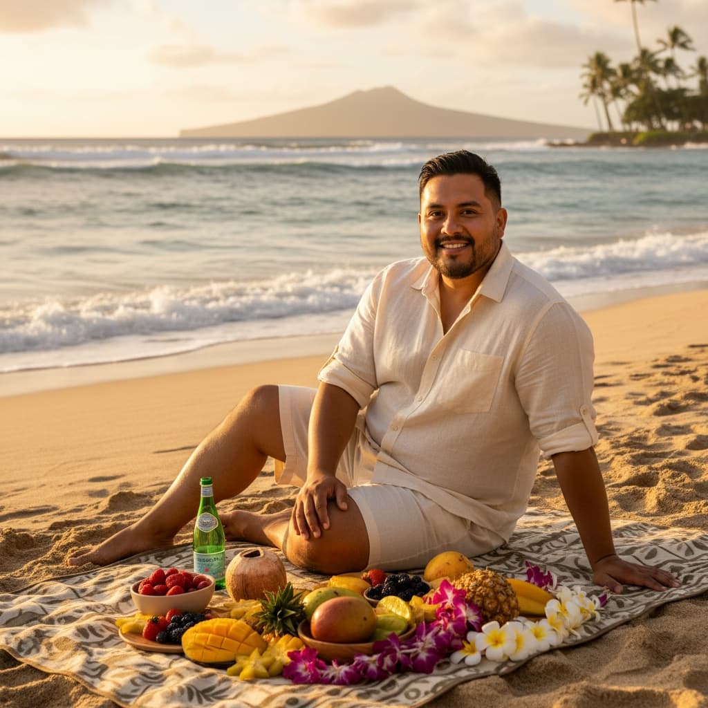 plus_size latino man beach picnic romantic 93033108