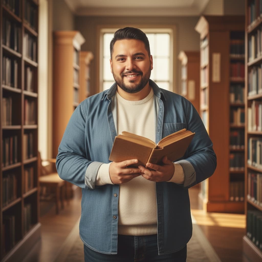 plus_size latino man bookstore intellectual 51084813
