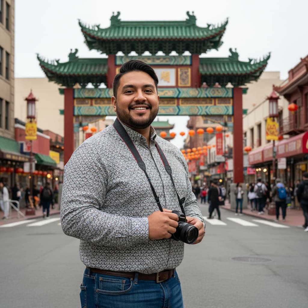 plus_size latino man chinatown gate entrance 40992615