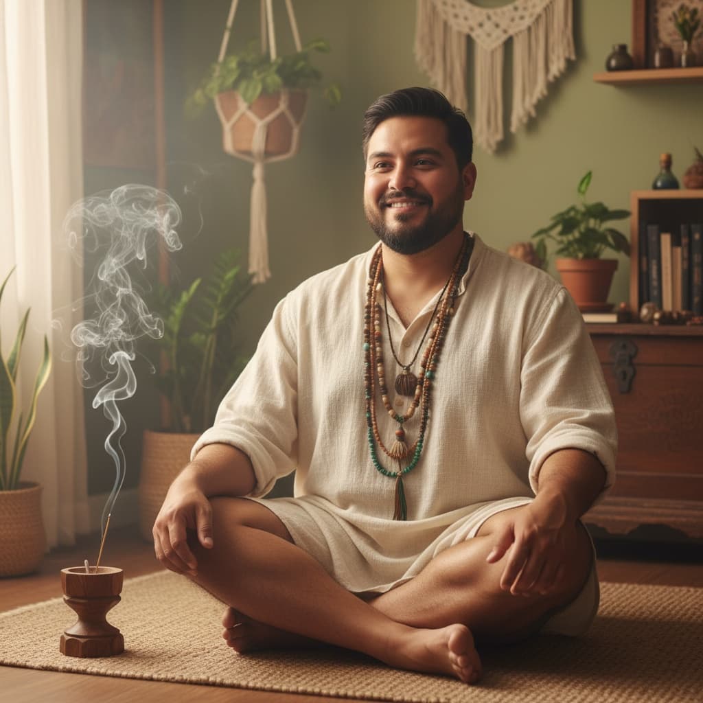 plus_size latino man meditation spiritual portrait 40143441
