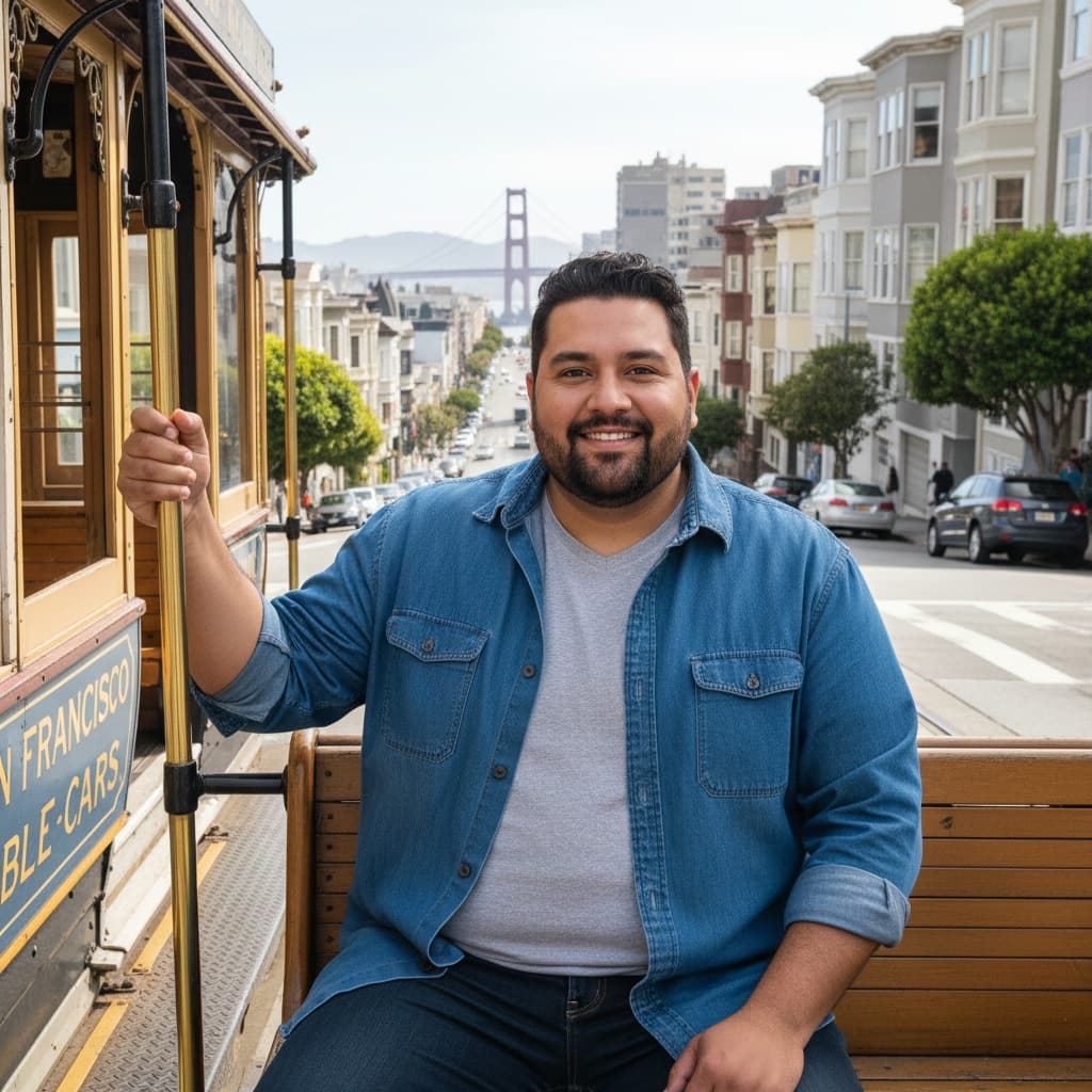 plus_size latino man riding cable car 90352929