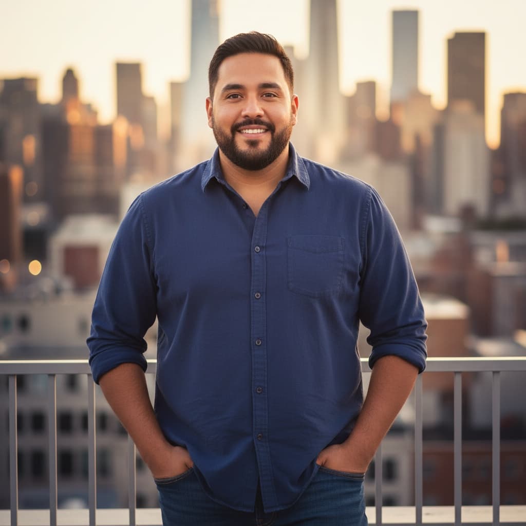 plus_size latino man rooftop city view 51227715