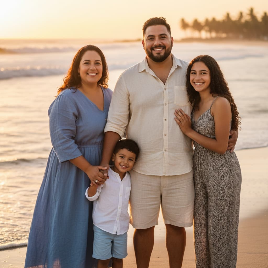 plus_size latino man sunset beach full family 85661022