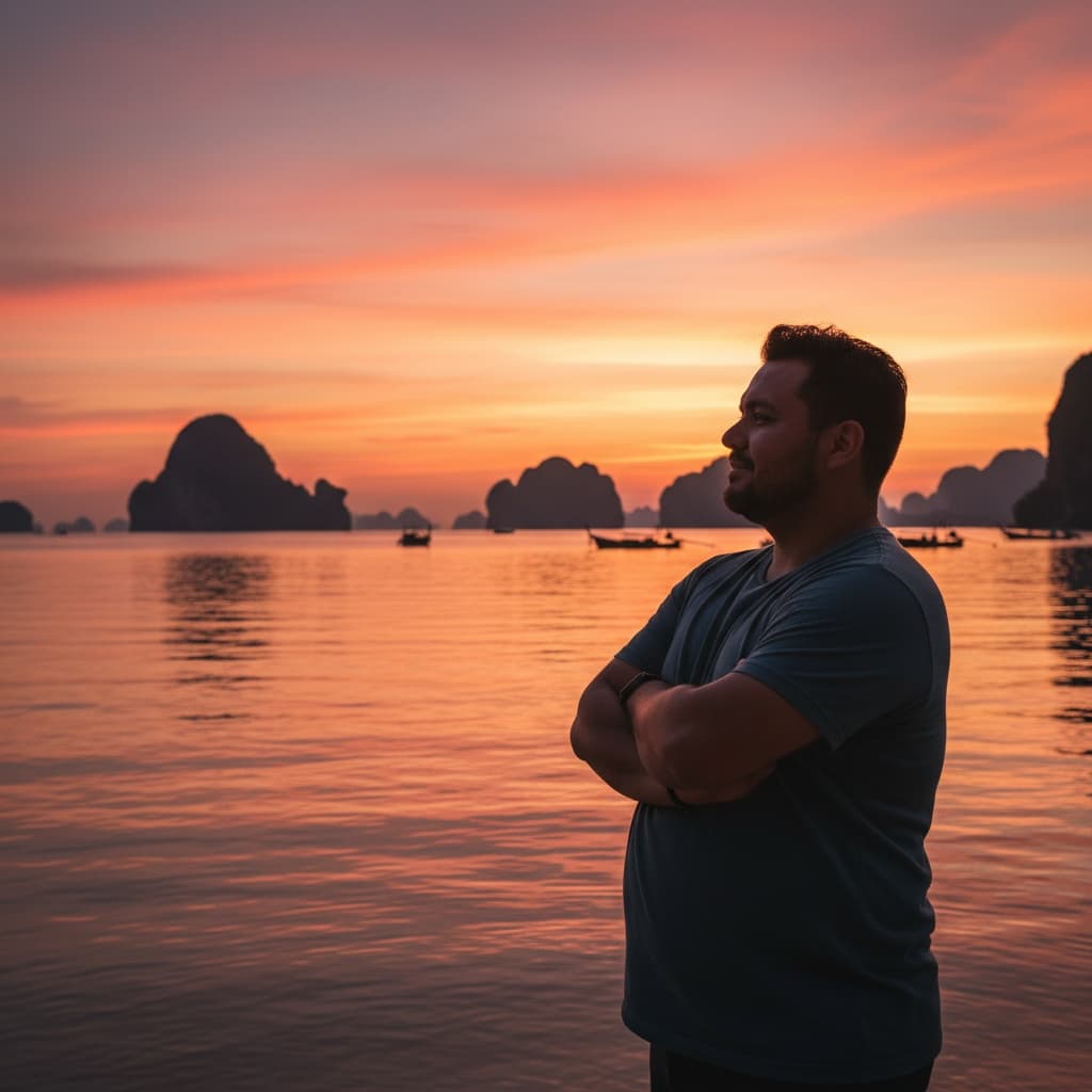 plus_size latino man sunset silhouette coast 80312805