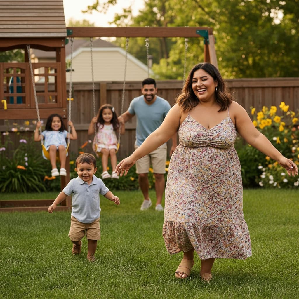 plus_size latino woman backyard play action 28224930