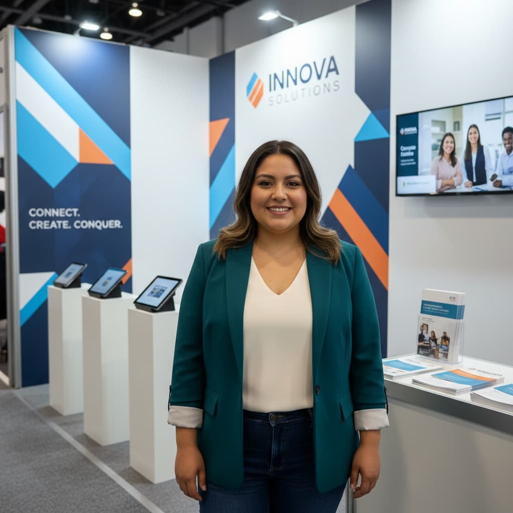 plus_size latino woman booth entrance inviting 29394333