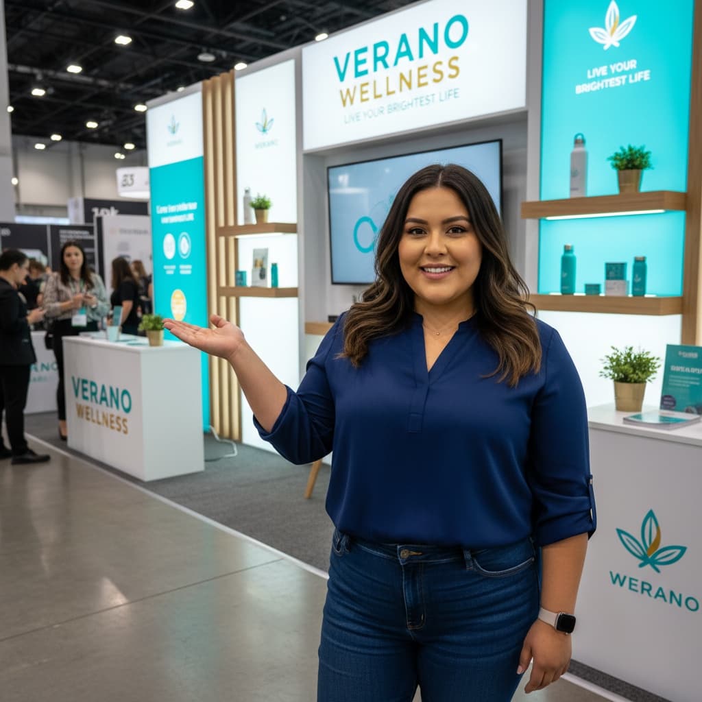 plus_size latino woman booth signage branding 82821199
