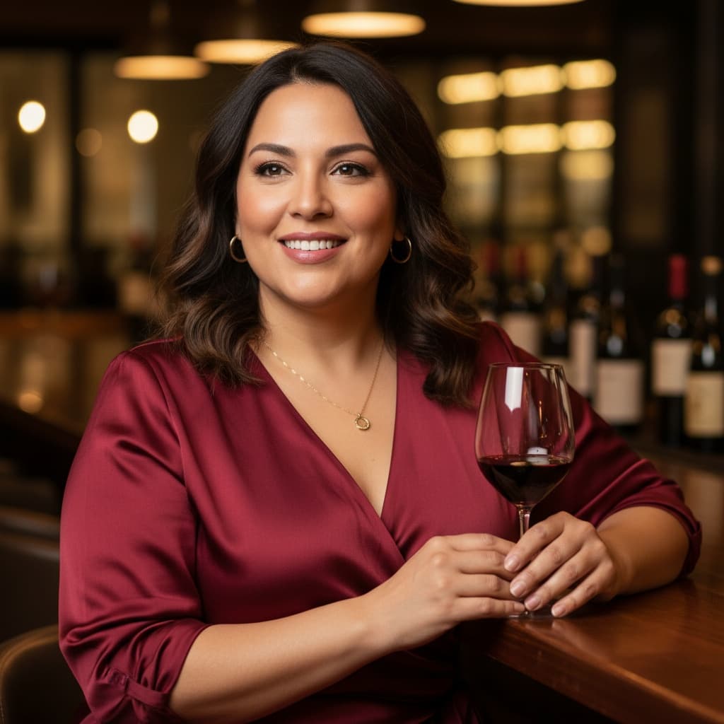 plus_size latino woman elegant wine bar setting 59652162