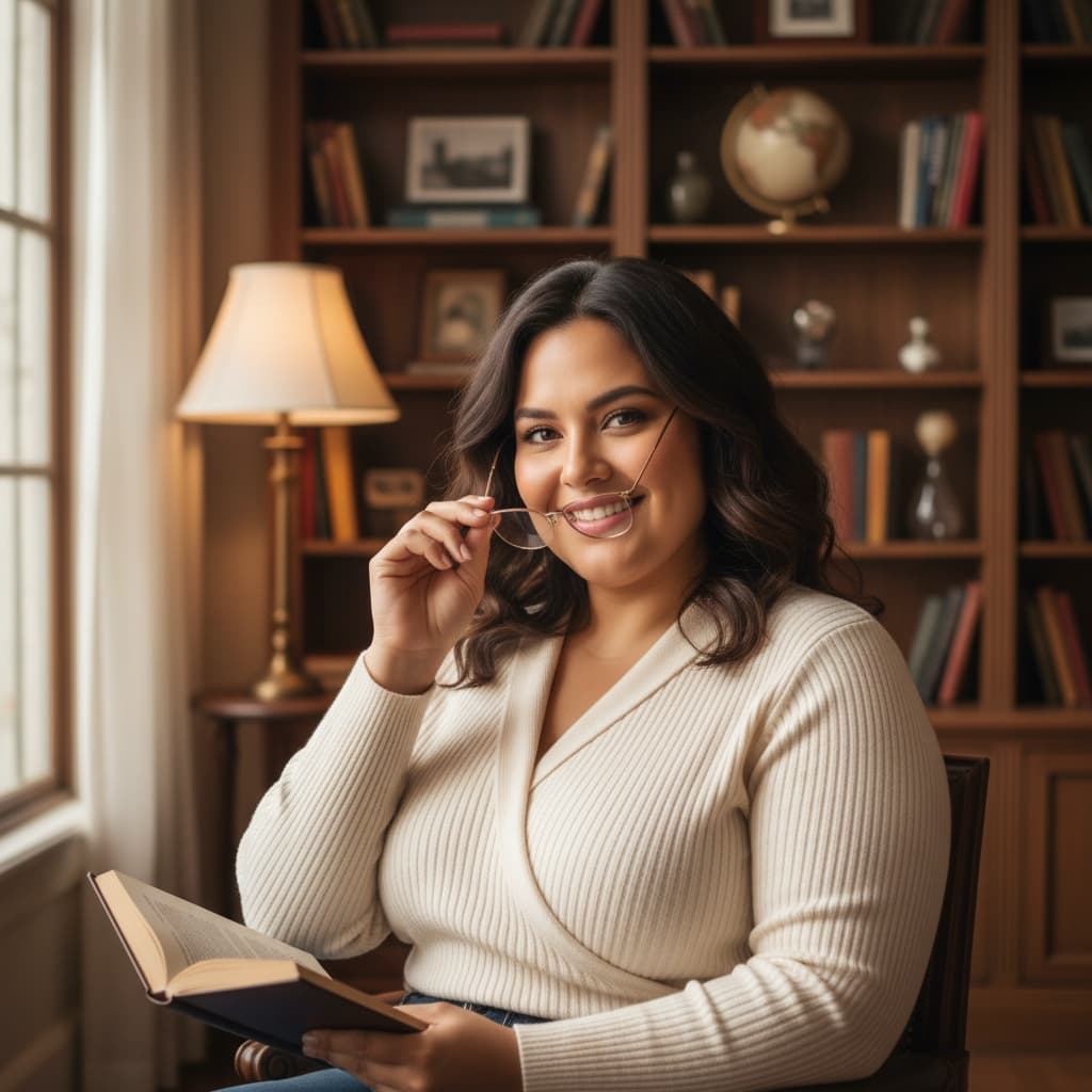 plus_size latino woman home library intellectual 61797351