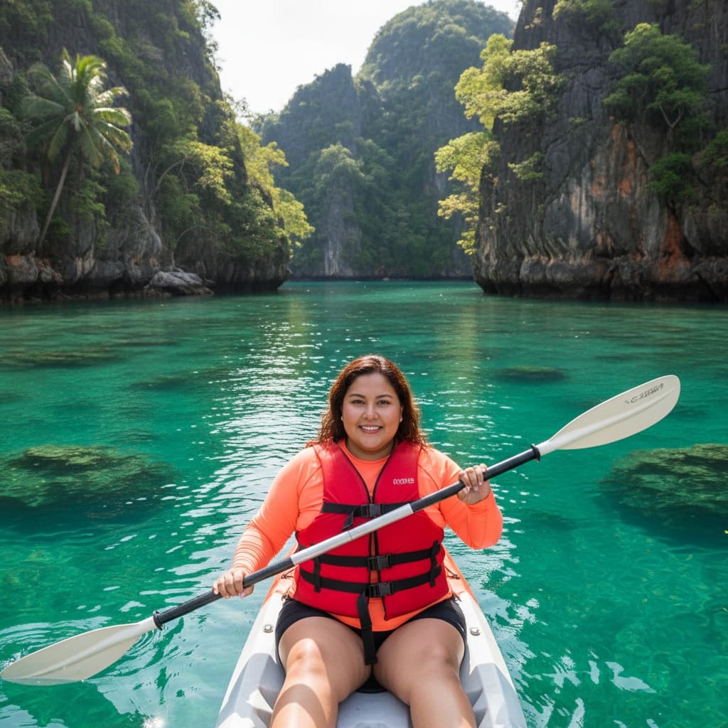 plus_size latino woman kayaking hidden bay 20609506