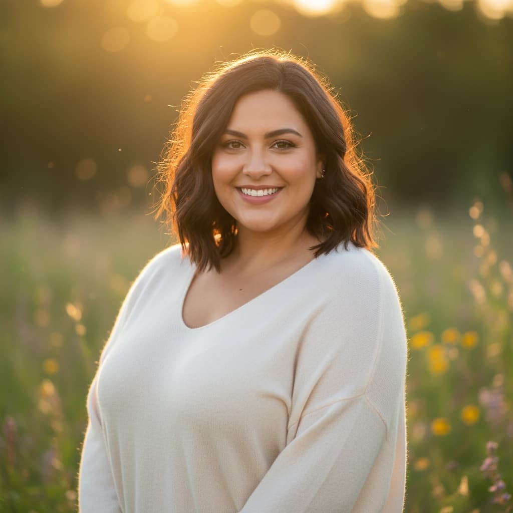plus_size latino woman natural outdoor golden hour 81170604