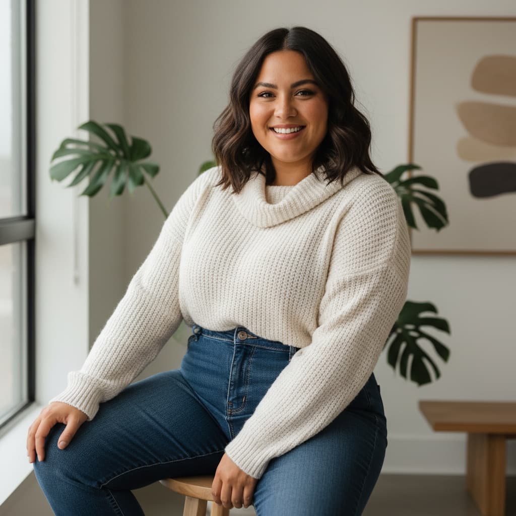 plus_size latino woman sitting casual relaxed 22161842