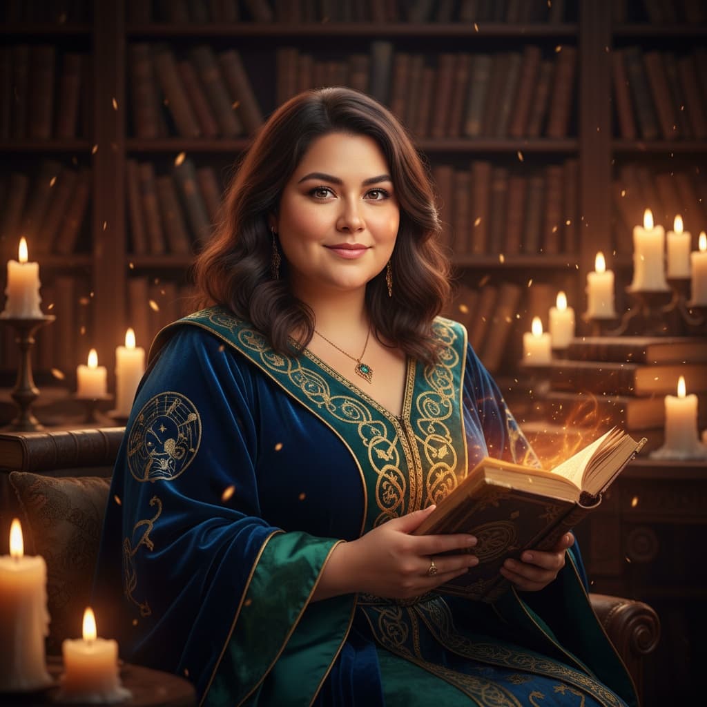 plus_size latino woman wizard scholar library 52949256