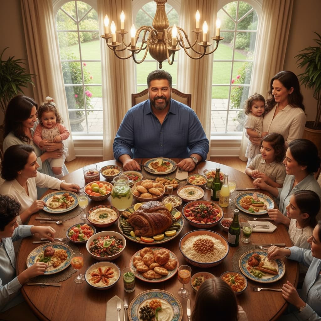 plus_size middle_eastern man family dinner table 83569058