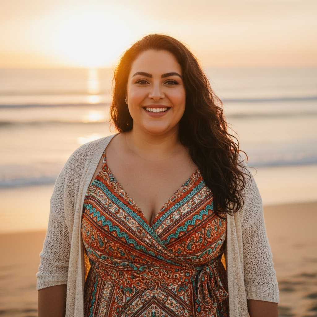 plus_size middle_eastern woman beach summer relaxed 21006926
