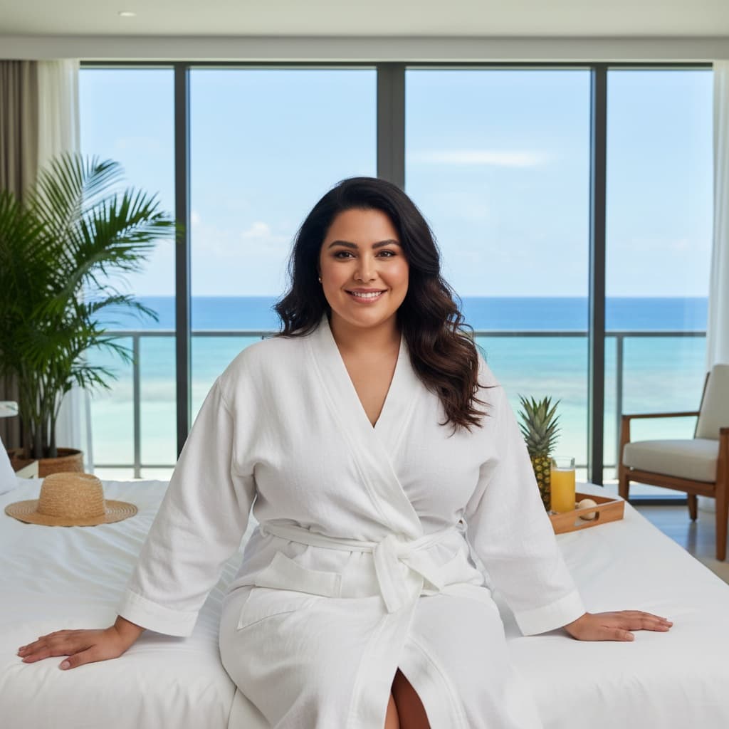 plus_size middle_eastern woman bedroom ocean view 82015509