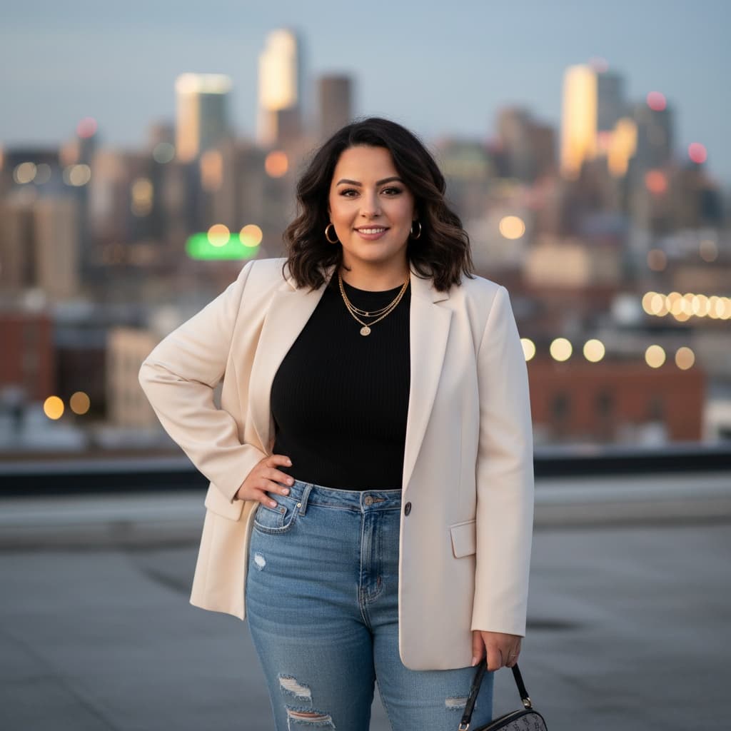 plus_size middle_eastern woman rooftop city view 76142552